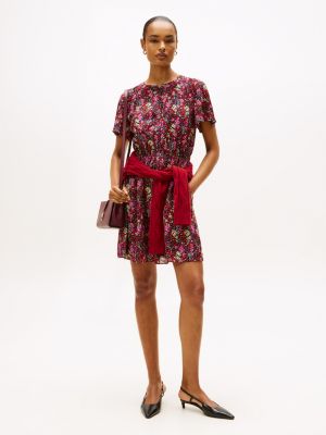 Floral-Print Georgette Dress, Navy Blue