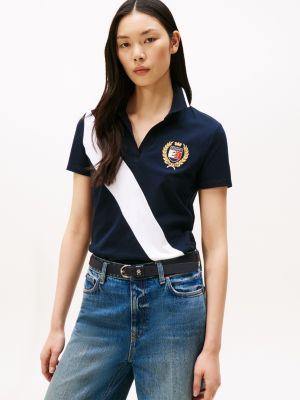 Banner Stripe Stretch-Cotton Polo, Navy Blue
