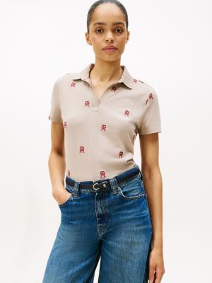 Allover Monogram Split-Placket Polo, Stone