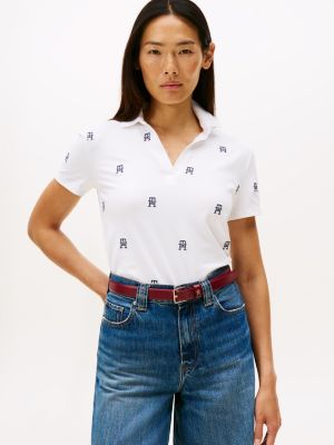 Allover Monogram Split-Placket Polo, Optic White