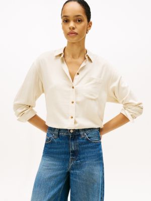 Relaxed Lightweight Flannel Shirt, Country Ivory Heather