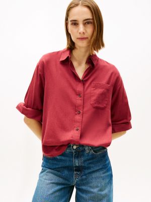 Relaxed Lightweight Flannel Shirt, Red