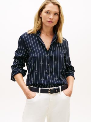 Relaxed Fit Rope Print Stripe Shirt, Navy Blue