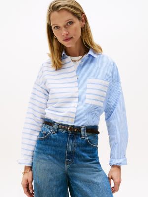 Relaxed Fit Mix Stripe Poplin Shirt, Cool Azure