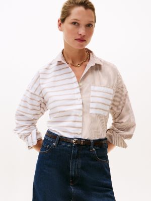 Relaxed Fit Mix Stripe Poplin Shirt, Safari Canvas