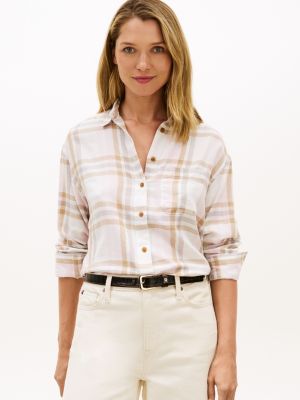 Relaxed Lightweight Plaid Flannel Shirt, Pink Lily