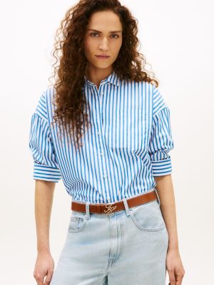 Relaxed Stripe Poplin Shirt, Regatta Blue