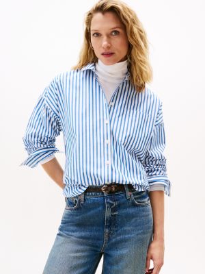 Relaxed Stripe Poplin Shirt, Vibrant Indigo