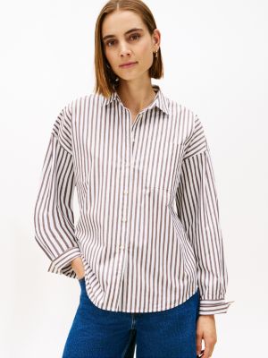 Relaxed Stripe Poplin Shirt, Dark Mocha