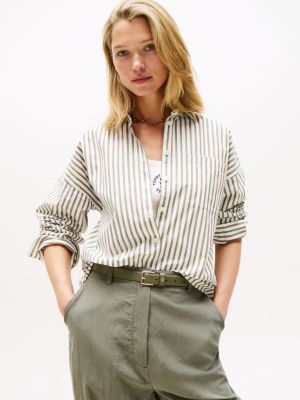 Relaxed Stripe Poplin Shirt, Uniform Olive