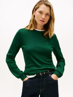 Gold-Button Crewneck T-Shirt, Ornamental Green