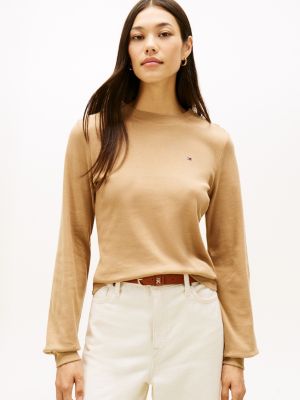 Gold-Button Crewneck T-Shirt, Safari Canvas