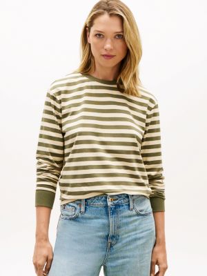 Long-Sleeve Stripe Crewneck T-Shirt, Utility Olive