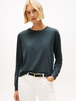Long-Sleeve Crewneck T-Shirt, Military Denim 
