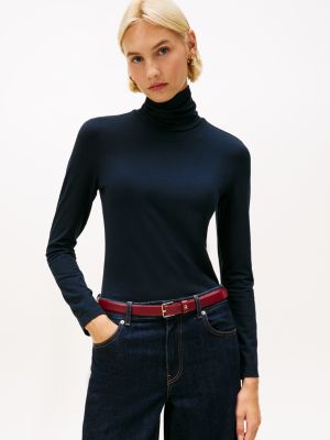 Long-Sleeve Turtleneck T-Shirt, Navy Blue
