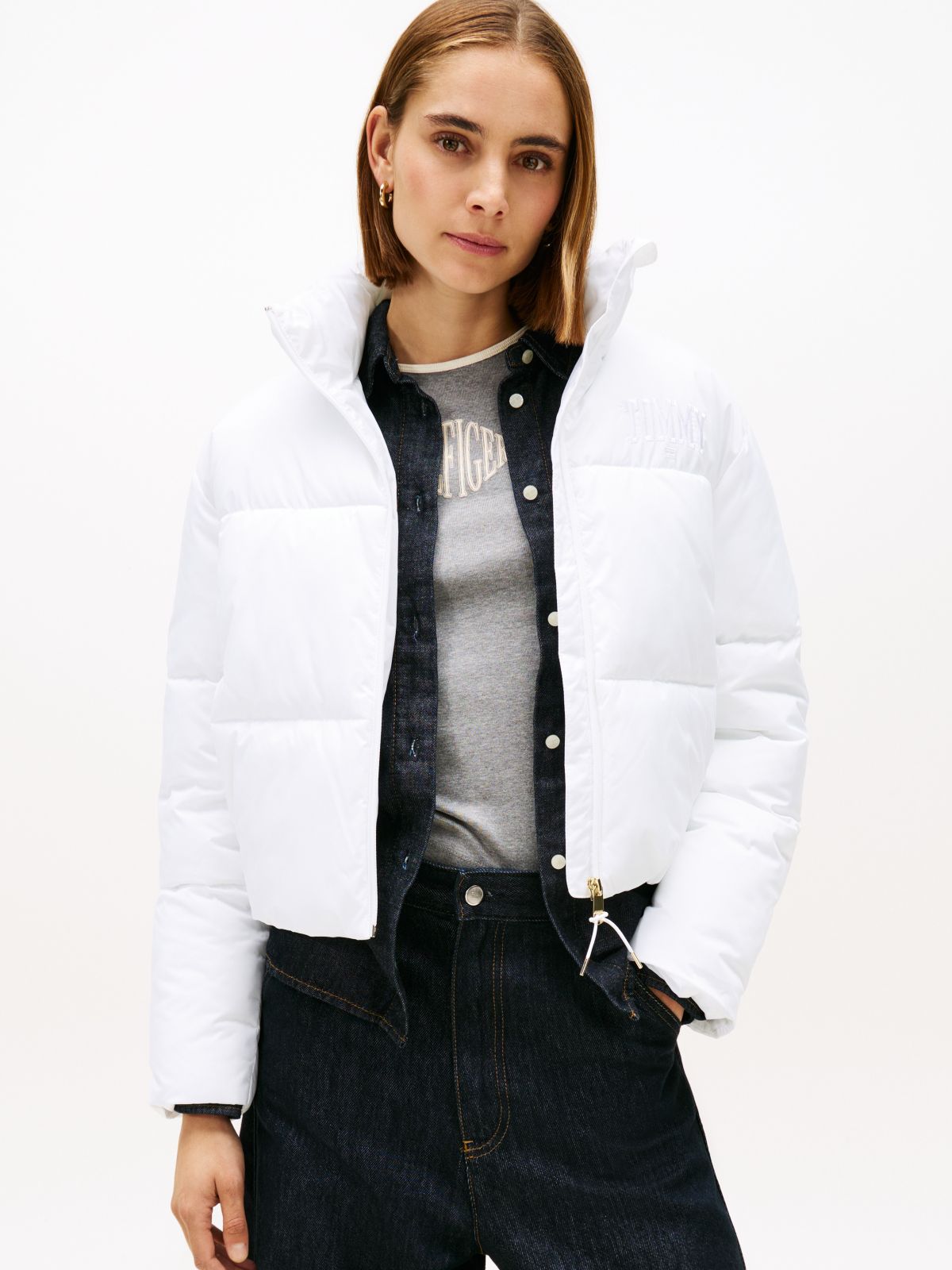 Cropped Puffer Jacket — Optic White