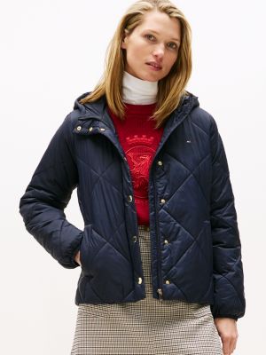 Hooded Quilted Jacket, Navy Blue