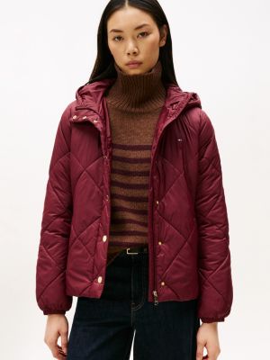 Hooded Quilted Jacket, Burgundy