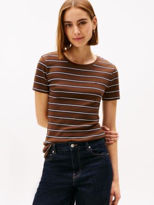 Crewneck Stripe Favorite T-Shirt, Legacy Brown