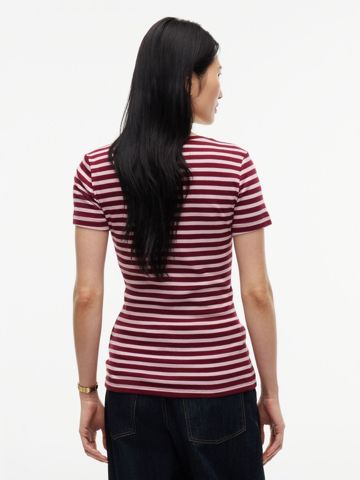 V-Neck Striped Favorite T-Shirt — Burgundy Combo