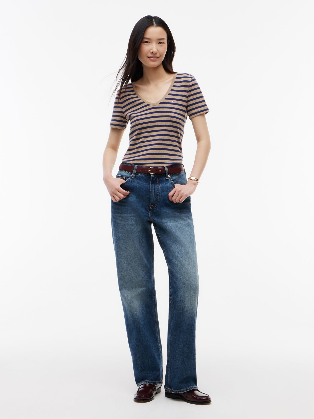 V-Neck Striped Favorite T-Shirt — Brown/Navy Stripe