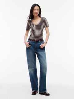 V-Neck Striped Favorite T-Shirt — Brown/Navy Stripe 2