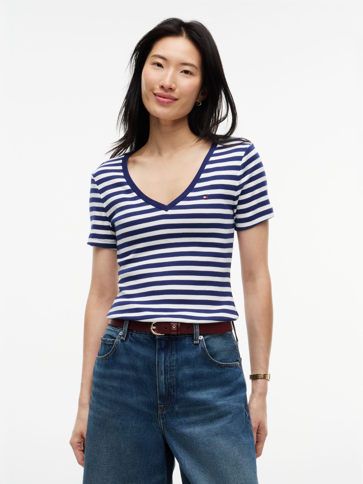 V-Neck Striped Favorite T-Shirt — Preppy Navy