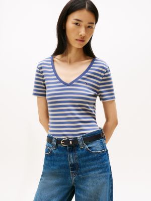 V-Neck Stripe Favorite T-Shirt, Faded Indigo