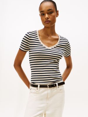 V-Neck Stripe Favorite T-Shirt, Brown