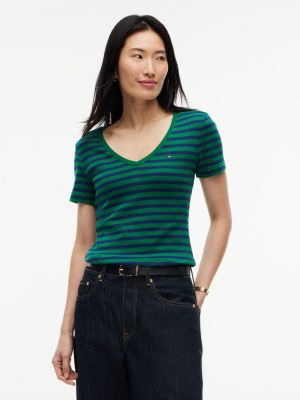 V-Neck Striped Favorite T-Shirt, Nouveau Green