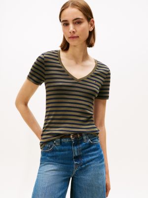 V-Neck Stripe Favorite T-Shirt, Platinum Olive