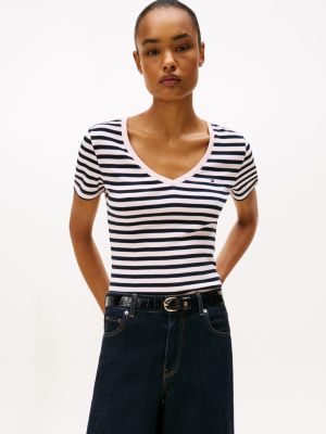 V-Neck Stripe Favorite T-Shirt, Icy Pink