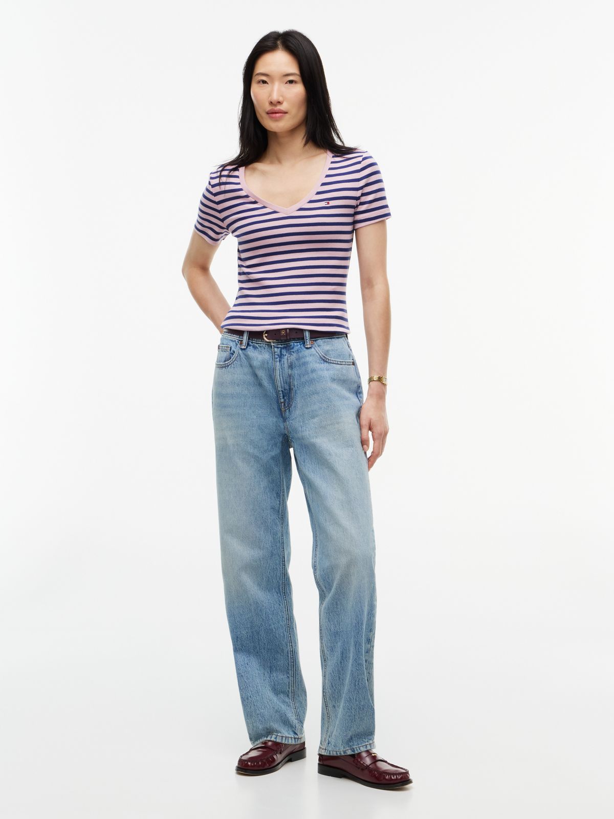 V-Neck Striped Favorite T-Shirt — Mystic Orchid