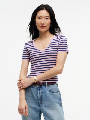 V-Neck Striped Favorite T-Shirt, Mystic Orchid