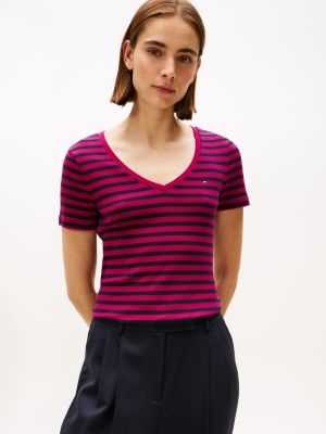 V-Neck Stripe Favorite T-Shirt, Italian Wine