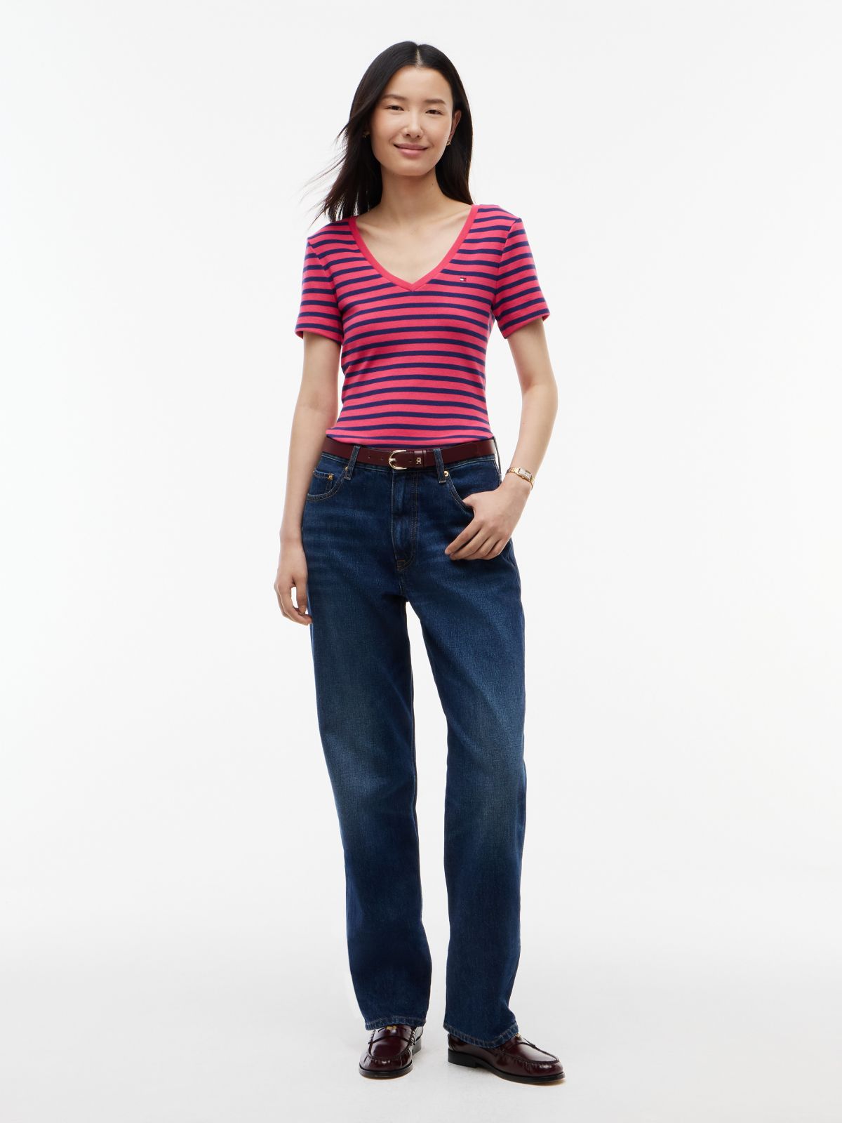 V-Neck Striped Favorite T-Shirt — Vintage Cerise