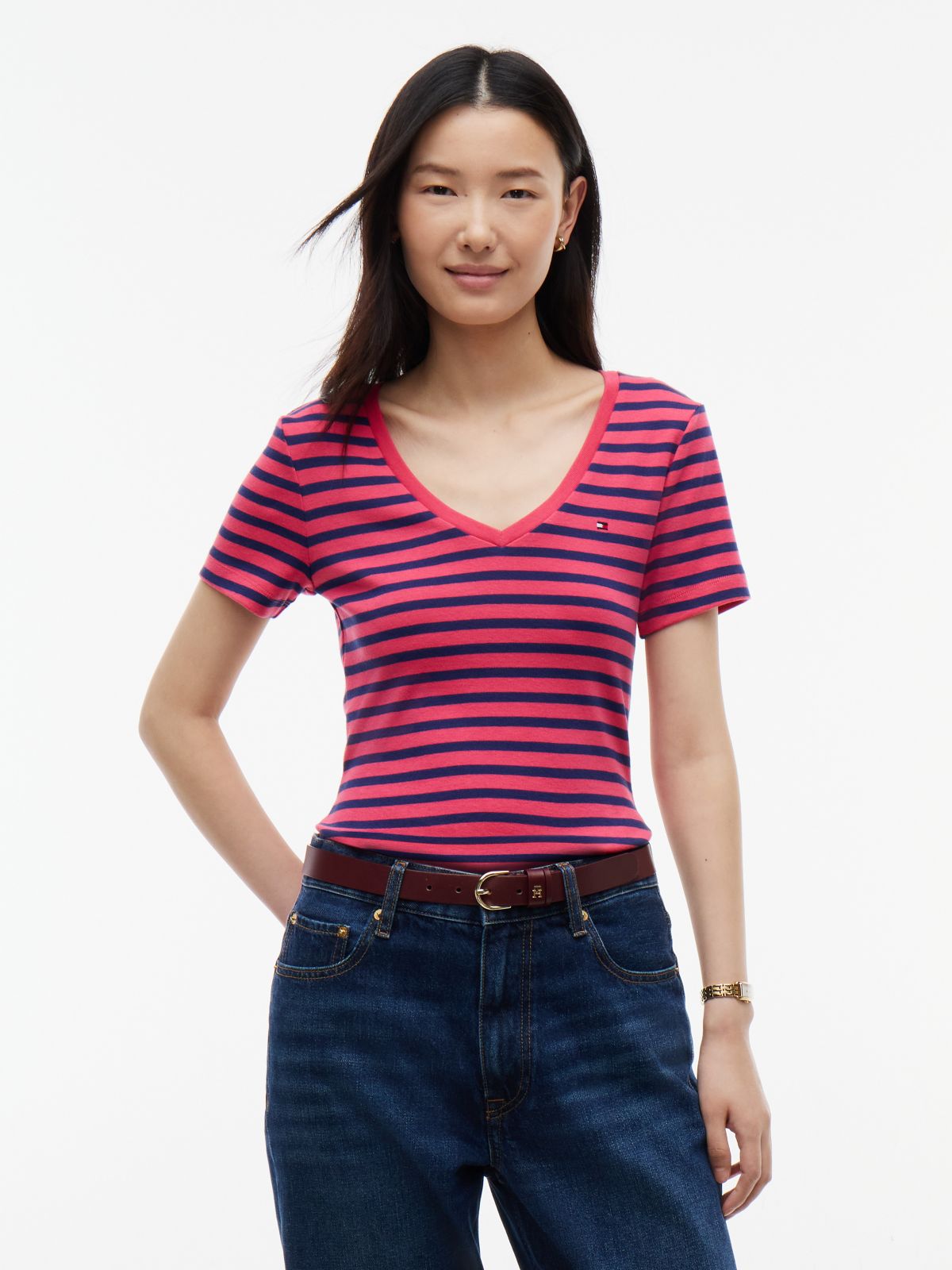 V-Neck Striped Favorite T-Shirt — Vintage Cerise