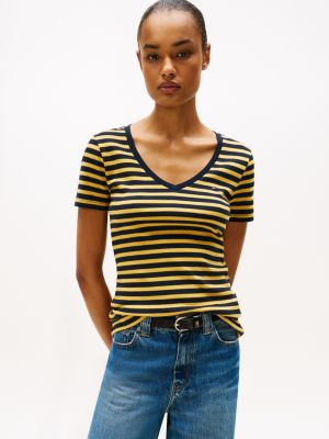 V-Neck Stripe Favorite T-Shirt, City Yellow