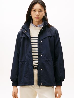 Funnel Neck Peplum Windbreaker, Navy Blue