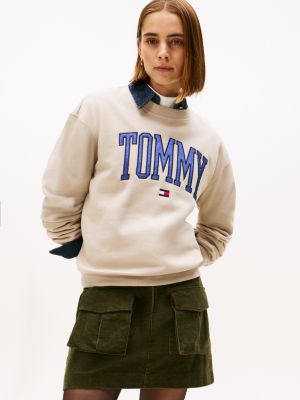 Varsity Tommy Logo Crewneck Sweatshirt, Stone