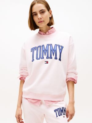 Varsity Tommy Logo Crewneck Sweatshirt, Pink Heather