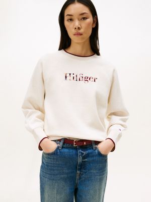 Plaid Hilfiger Logo Sweatshirt, Dark Beige