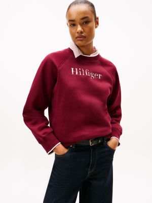 Plaid Hilfiger Logo Sweatshirt, Burgundy