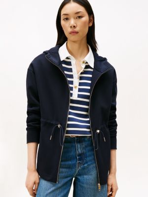 Cinch Waist Zip Hoodie, Navy Blue