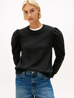 Puff-Sleeve Fleece Sweatshirt, Black