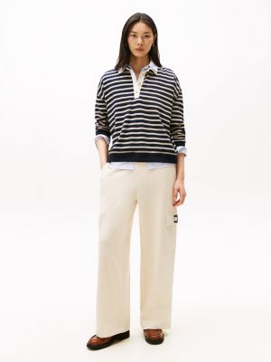 Tommy Flag Wide-Leg Cargo Sweatpant, Country Ivory Heather