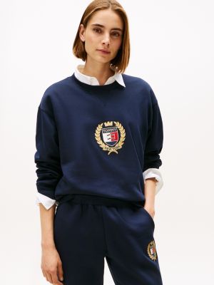 Crest Logo Fleece Sweatshirt, Navy Blue