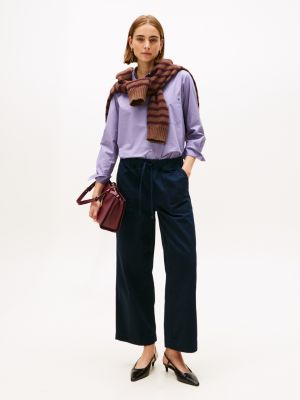 Herringbone Twill Wide-Leg Pant, Navy Blue