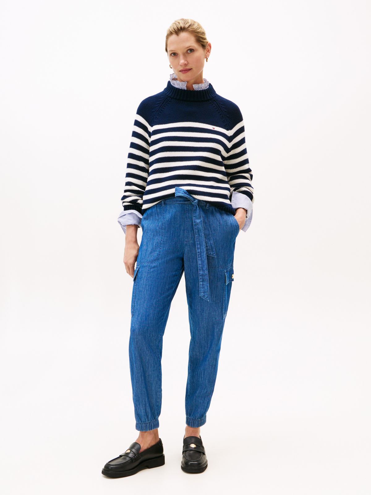 Belted Cargo Jogger — Dark Chambray