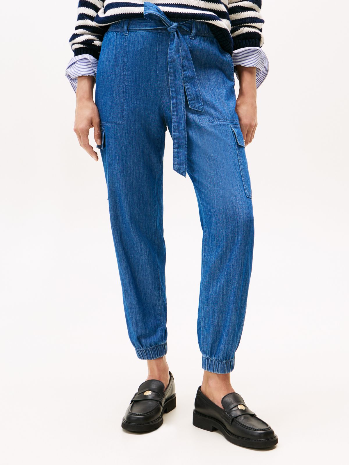Belted Cargo Jogger — Dark Chambray